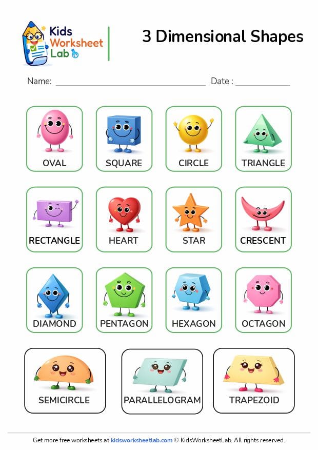 3d shapes wostrksheet