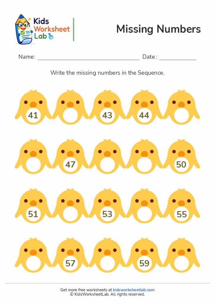chick missing numbers 41to 60