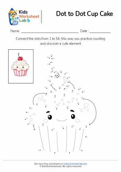 cup cake dot to dot worksheet