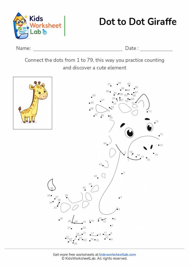 giraffe dot to dot worksheet