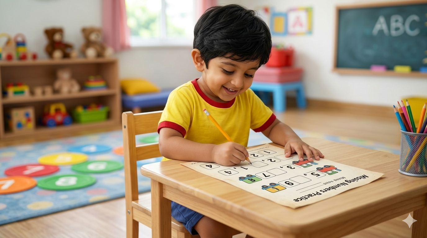 Missing Numbers Worksheets activity for kindergarten kids