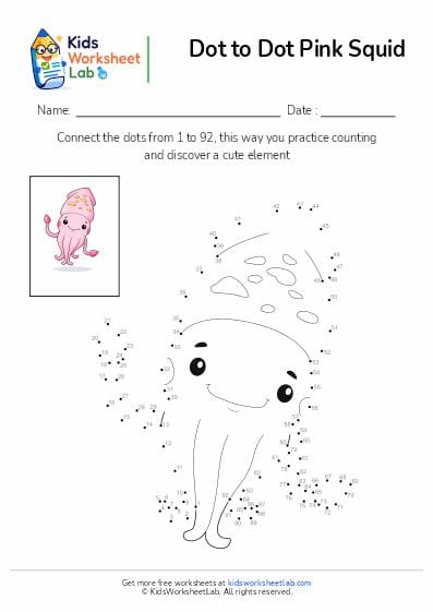 pink squid dot to dot worksheet