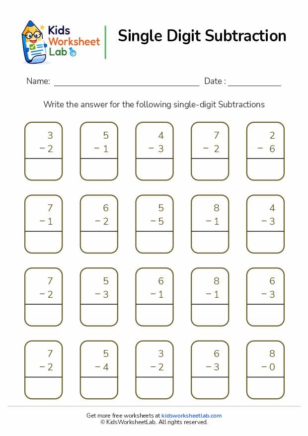 single digit subtraction