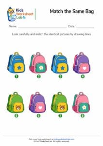 Match the Same Backpacks Worksheet for Kids | School Bag Matching Activity
