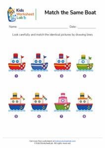 Match the Same Boats Worksheet for Kids | Fun Matching Activity Printable