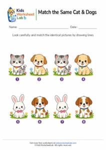 Match the Same Animals Worksheet (Cats & Dogs Matching Activity for Kids)