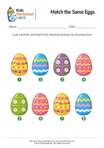 Match the Same Easter Eggs Worksheet for Kids | Color Matching Activity
