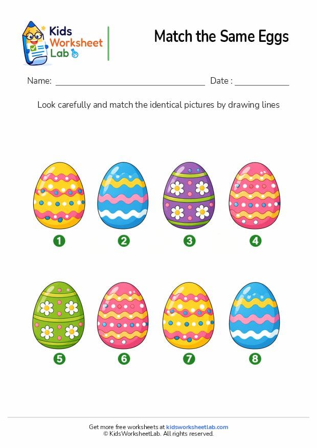 match the same easter eggs worksheet