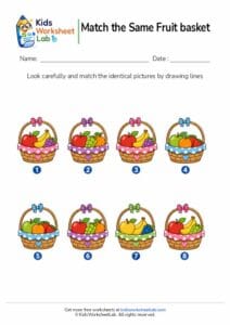 Match the Same Fruit Baskets Worksheet for Kids (Printable Matching Game)