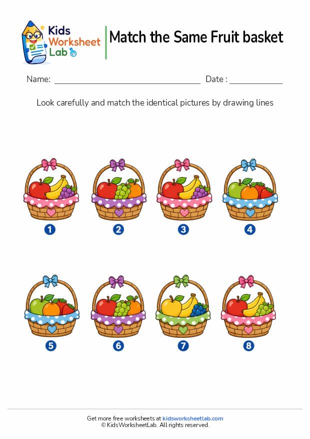 match the same fruit baskets worksheet