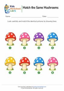 Match the Same Mushrooms Worksheet for Kids | Fun Matching Activity