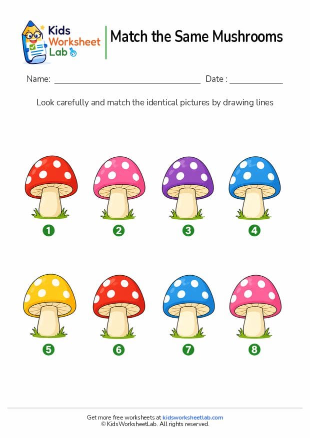 match the same mushrooms worksheet