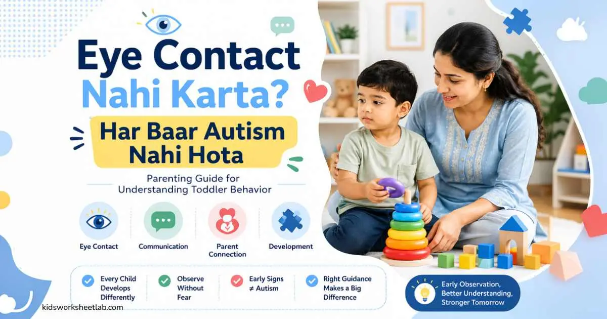 Eye Contact Nahi Karta?Har Baar Autism Nahi Hota Indian mother playing with toddler who avoids eye contact while playing, explaining that lack of eye contact does not always indicate autism.