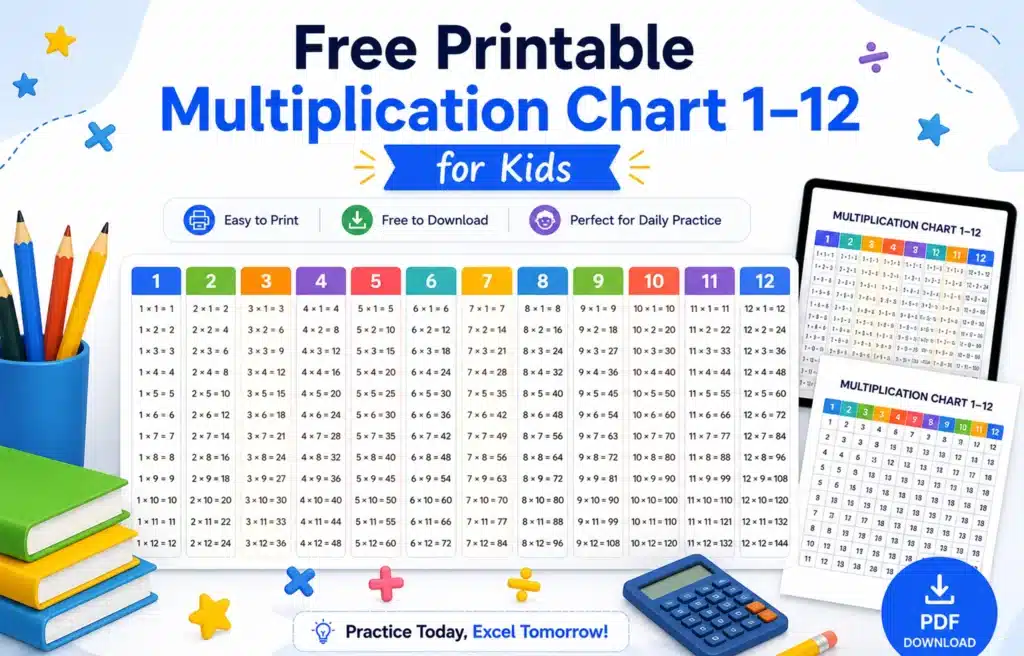 free printable multiplication chart 1 12