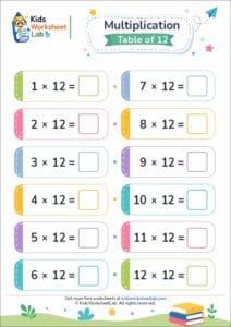 Multiplication Table of 12 Worksheet | Easy Practice for Kids (Printable PDF)