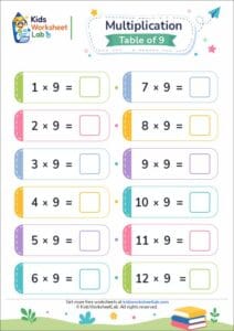 Multiplication Table of 9 Worksheet | Easy Practice for Kids (Printable PDF)