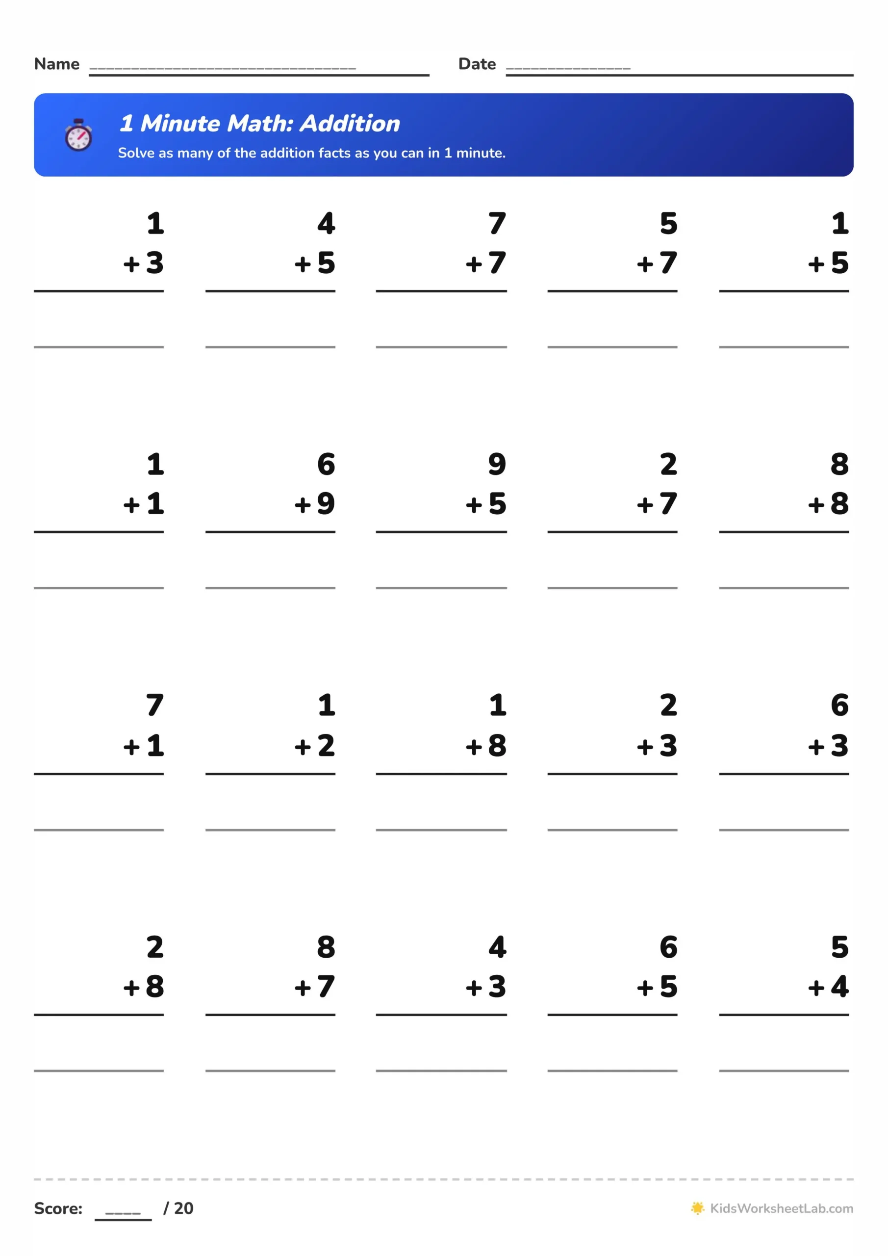 1 Minute Math: Addition