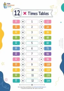 Multiplication Table of 12 Worksheet