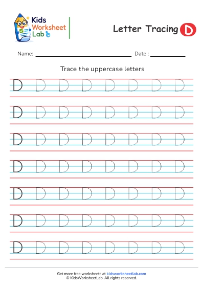 4line letter d uppercase tracing