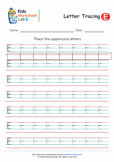 4line letter e uppercase tracing