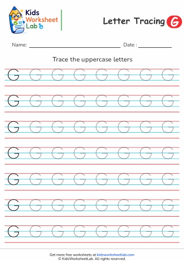 4line letter g uppercase tracing