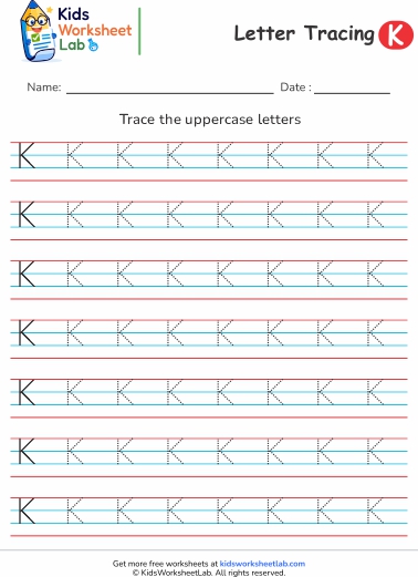 4line letter k uppercase tracing