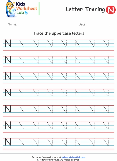 4line letter n uppercase tracing