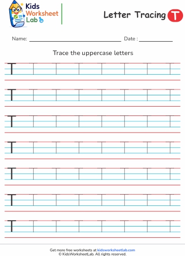 4line letter t uppercase tracing