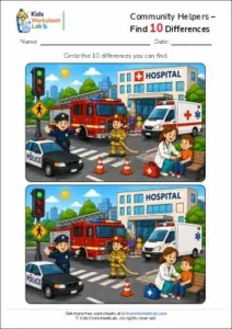 Community Helpers – Find 10 Differences Worksheet