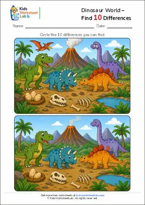 dinosaur world – find 10 differences worksheet1781889463