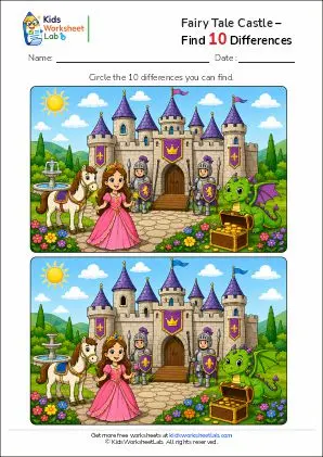 fairy tale castle – find 10 differences worksheet1781889463