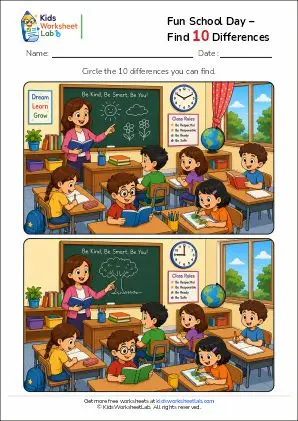 fun school day – find 10 differences worksheet1781889463