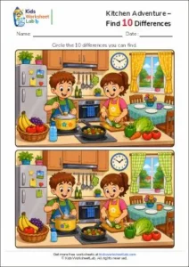 Kitchen Adventure – Find 10 Differences Worksheet