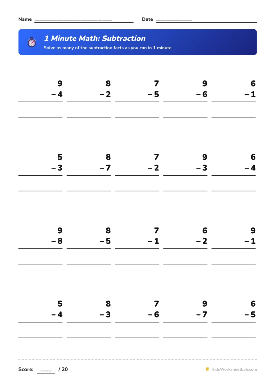 1 Minute Math: Subtraction