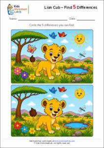 Lion Cub Adventure – Find 5 Differences