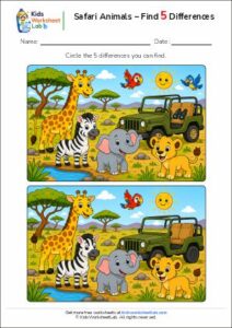 Safari Animals – Find 5 Differences
