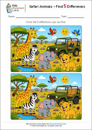 kwl safari animals spot the difference 5