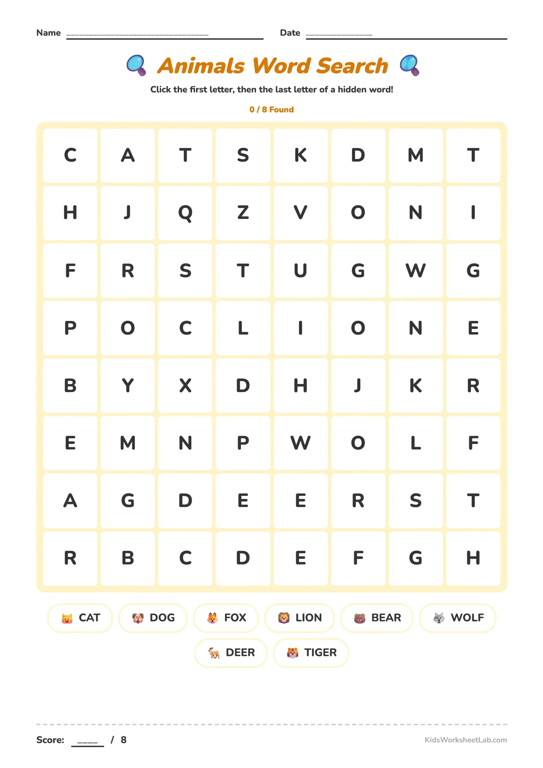 Animals Word Search
