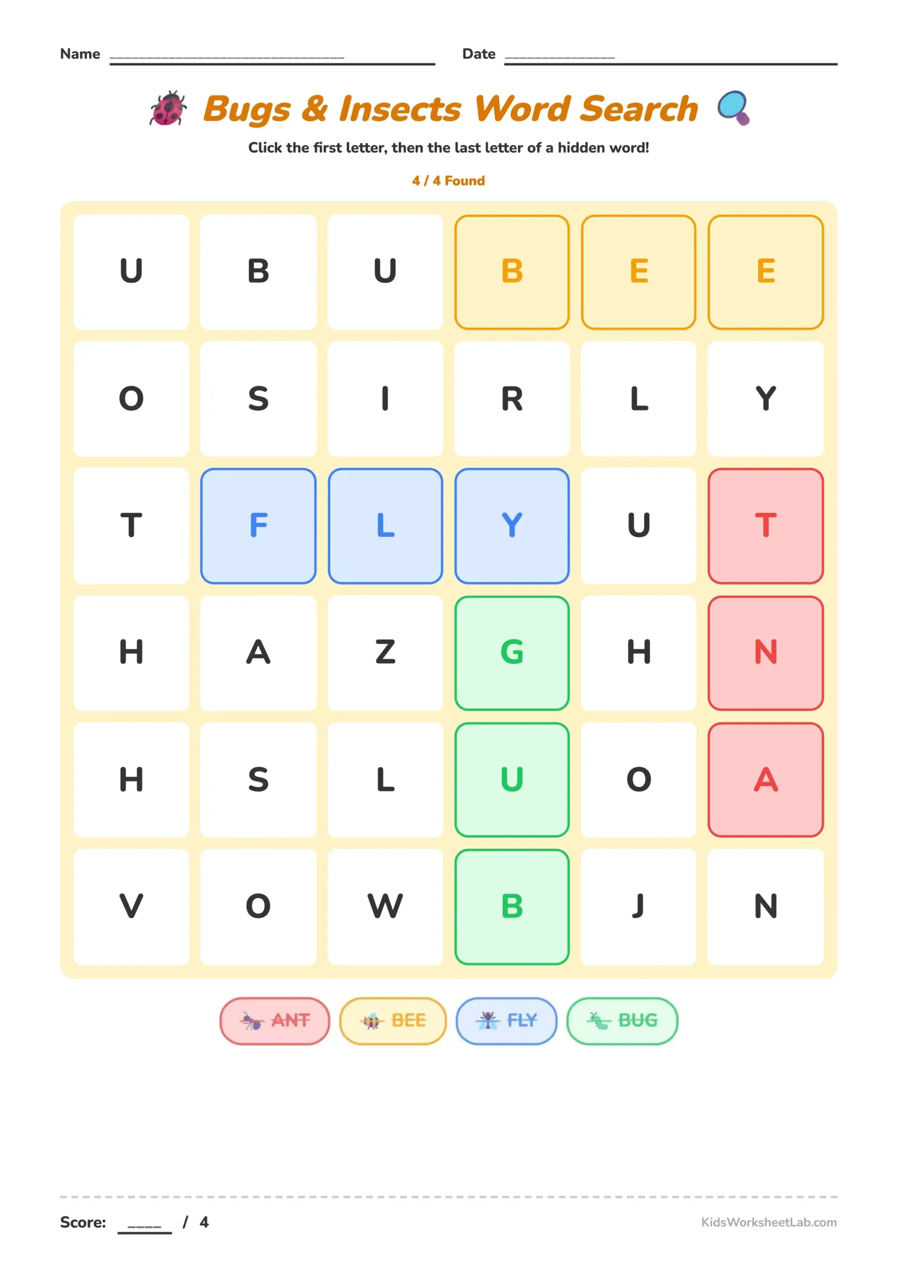 Bugs & Insects Word Search