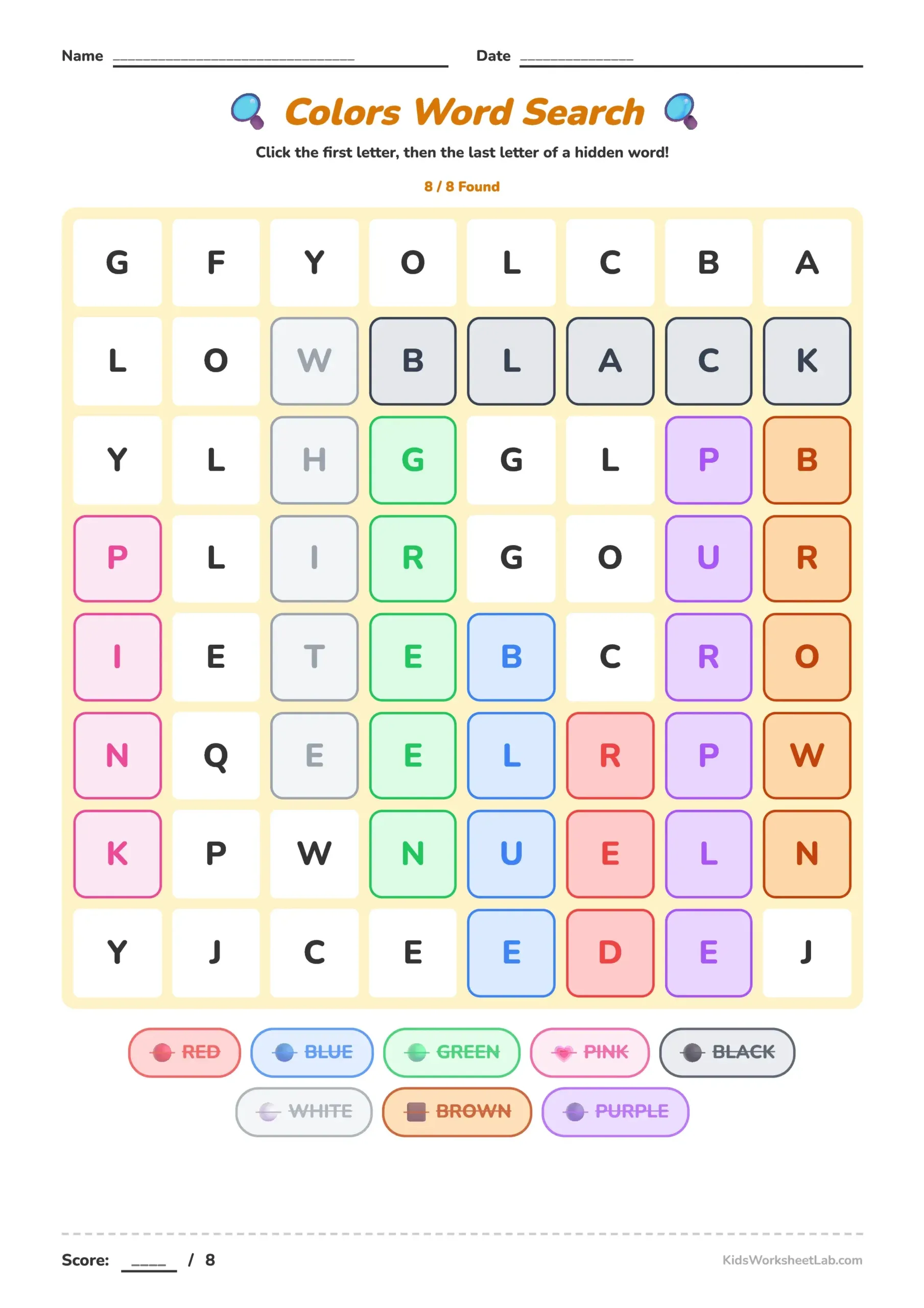 Colors  Word Search