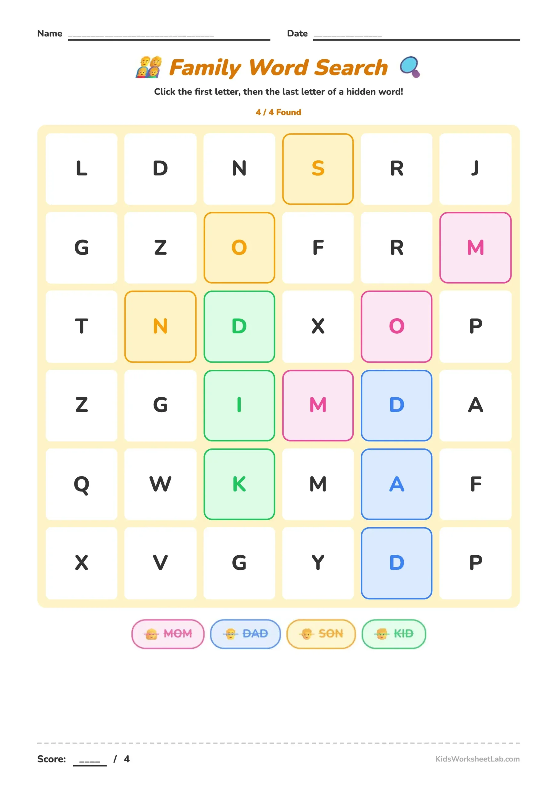 Family Word Search