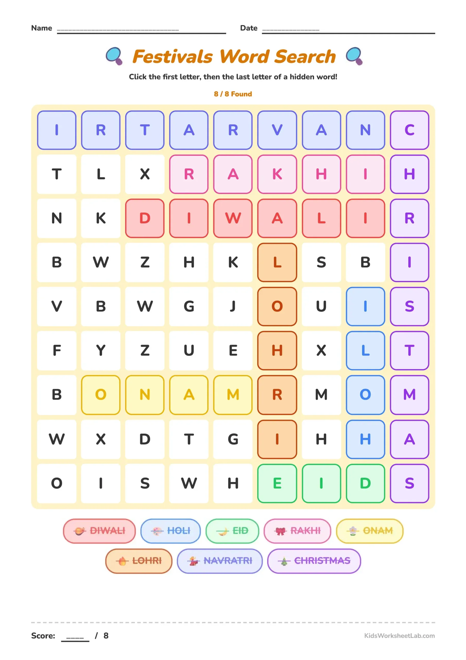 Festivals Word Search