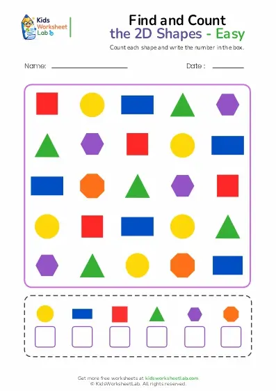 find & count 2d shapes – easy