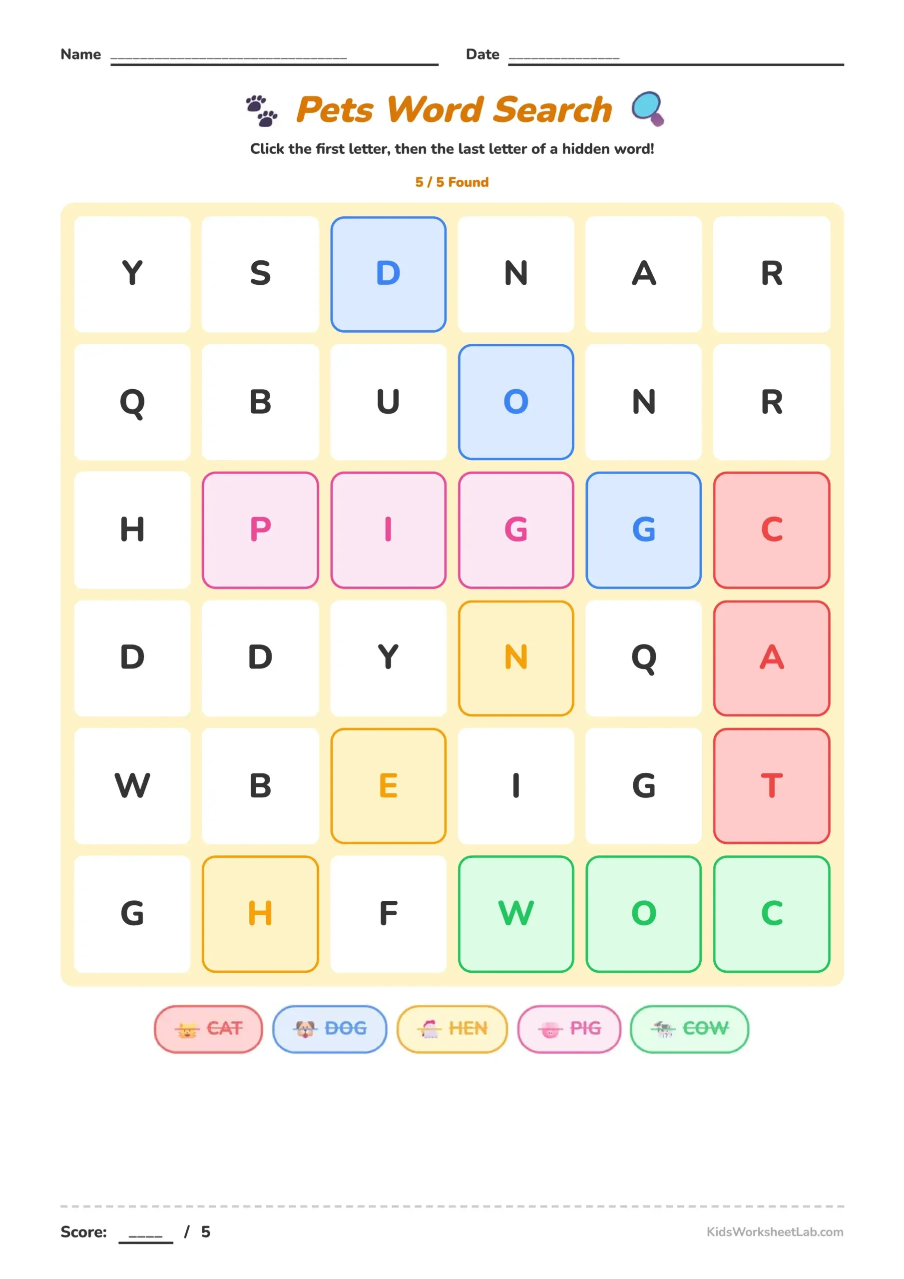Pets Word Search
