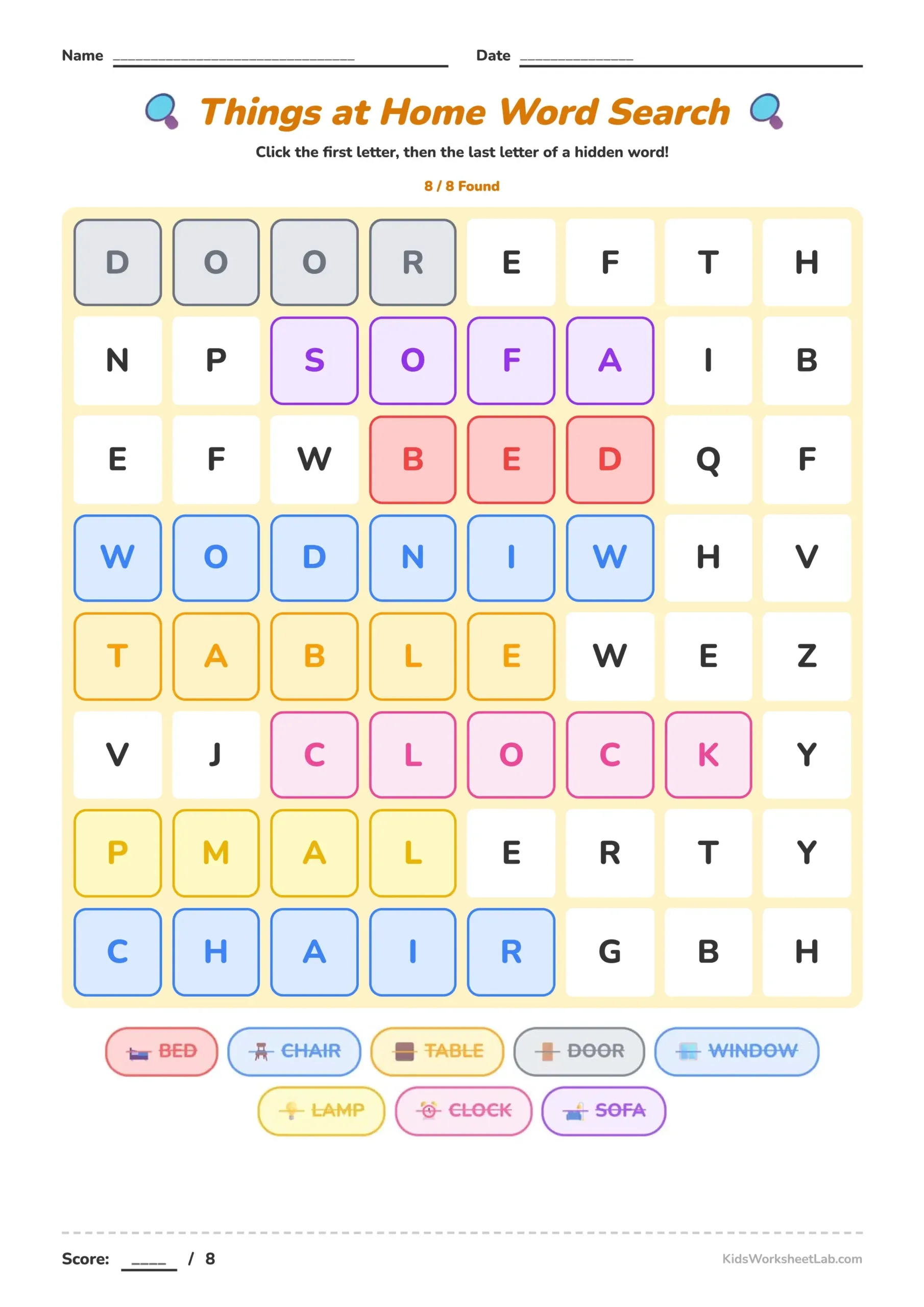 Things at Home Word Search
