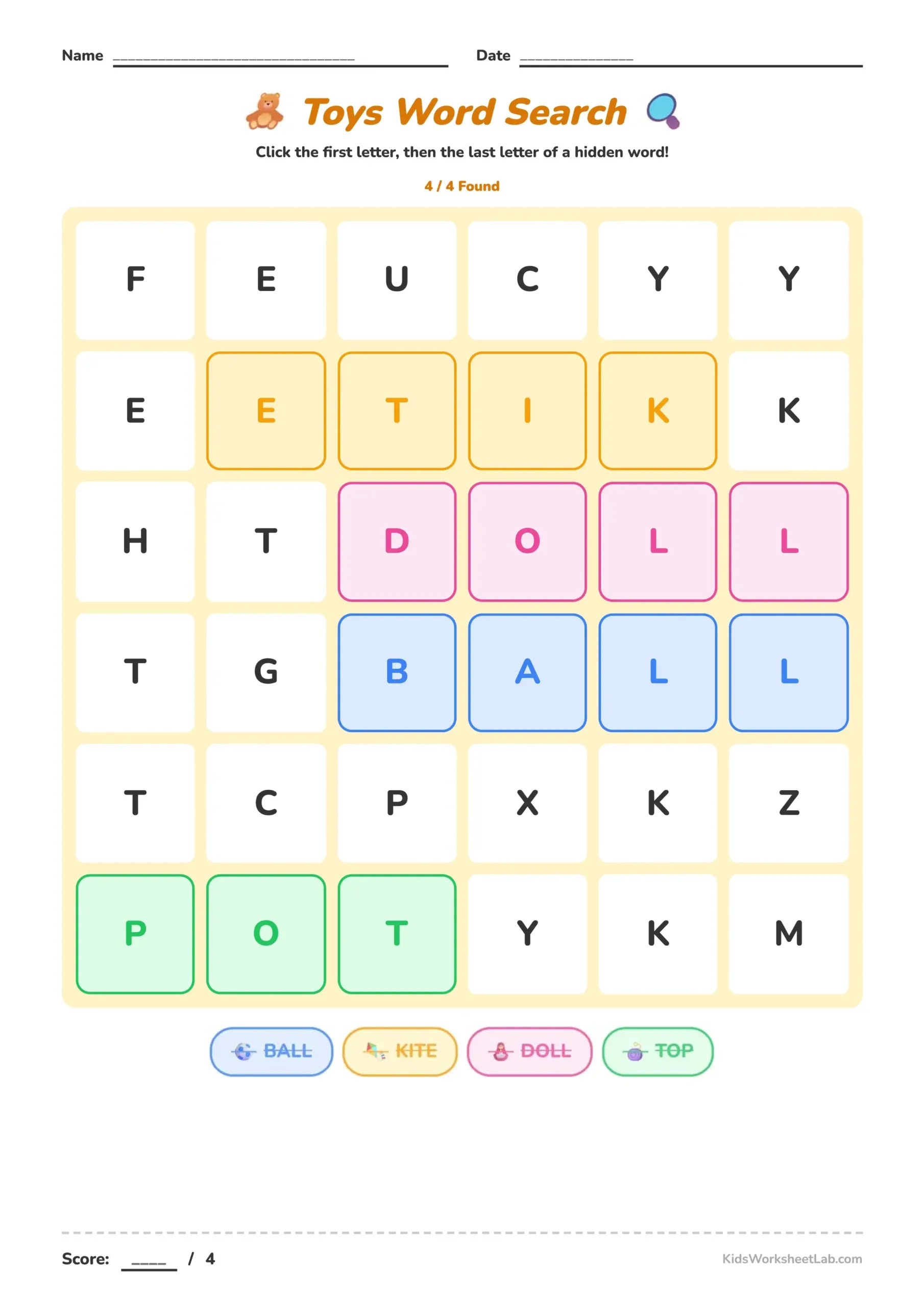 Toys Word Search
