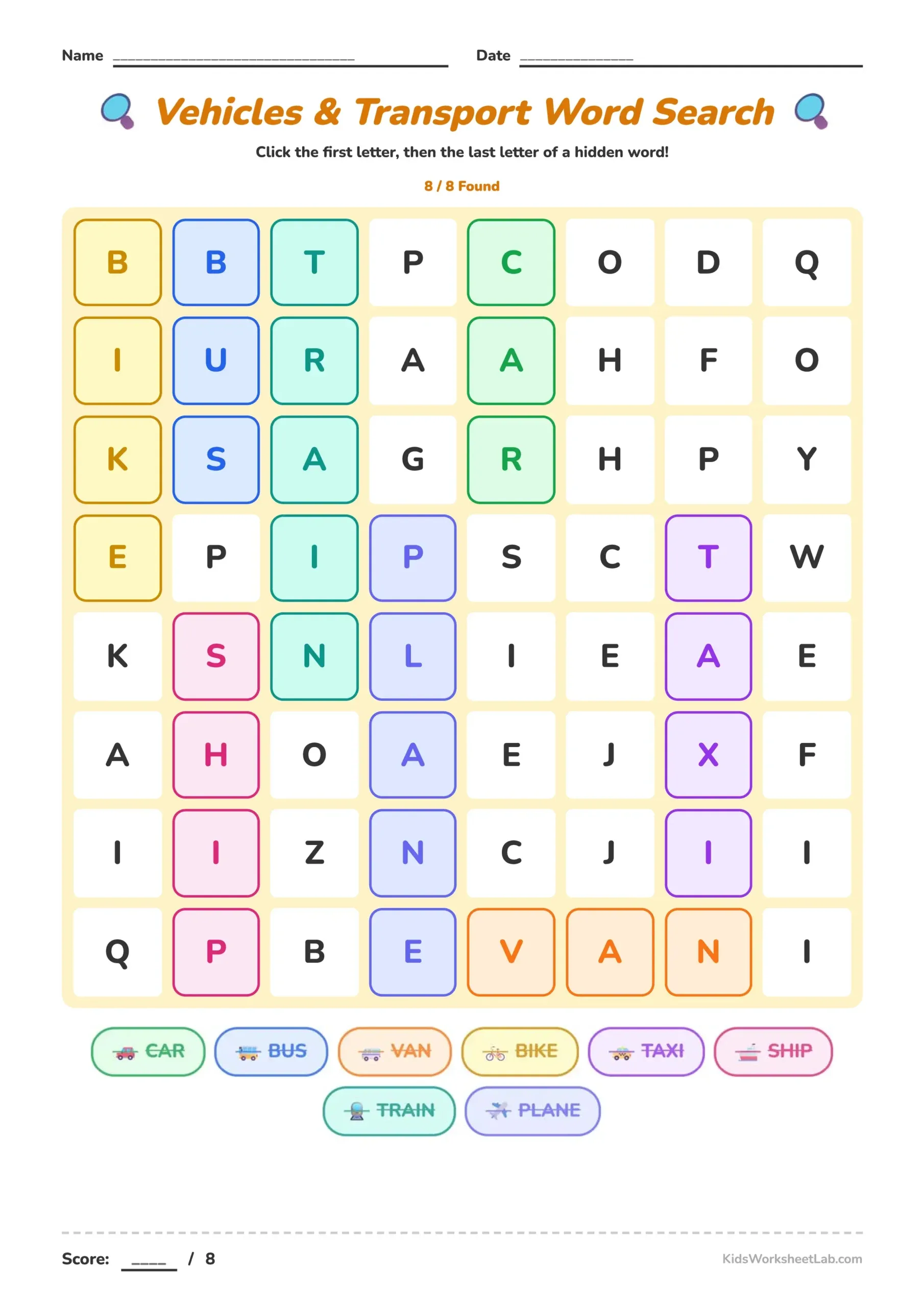 Vehicles & Transport Word Search