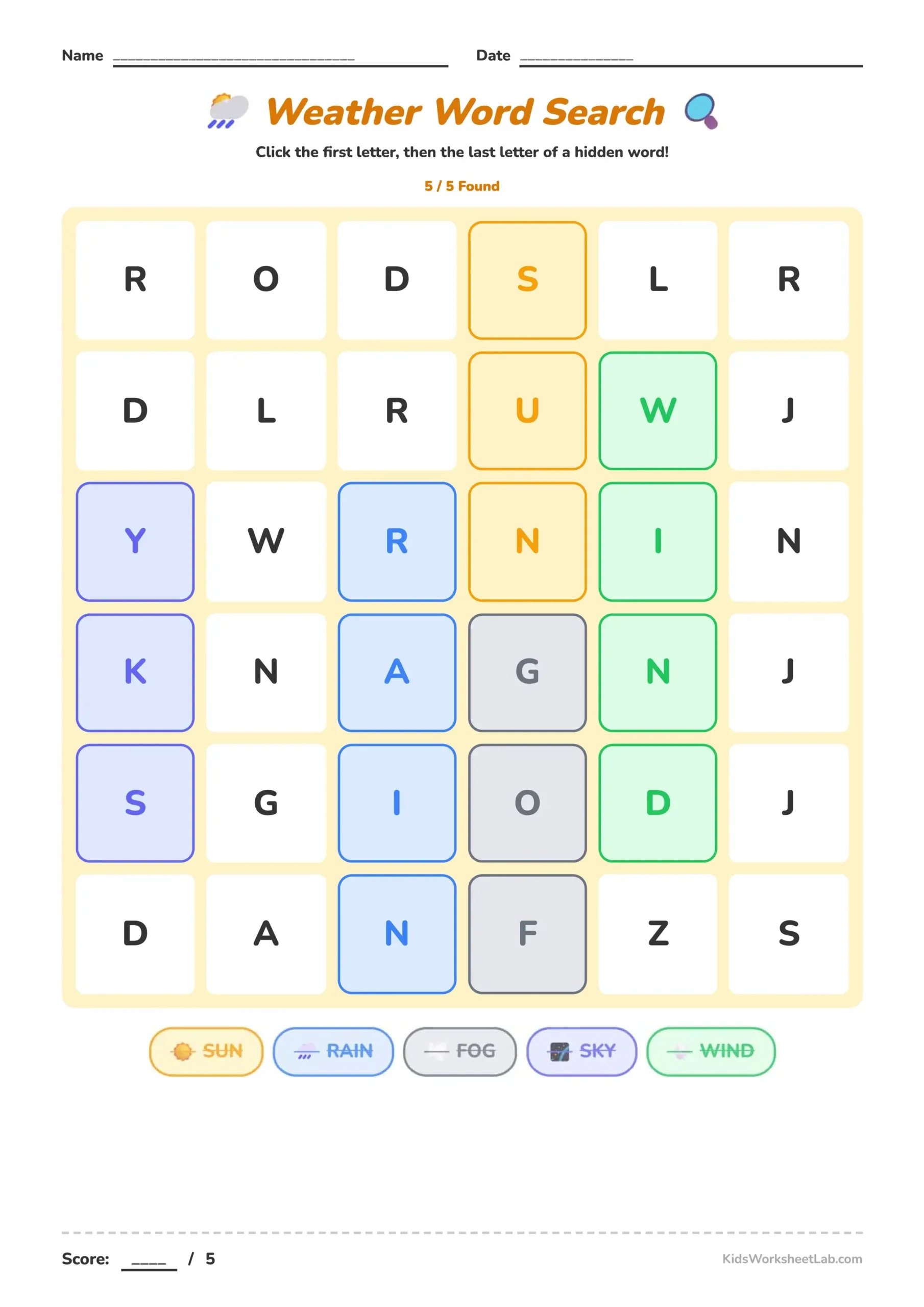 Weather Word Search