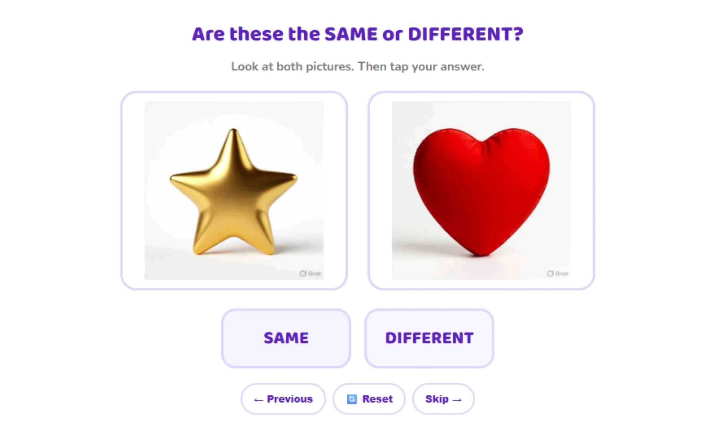 Same or Different – Level 1